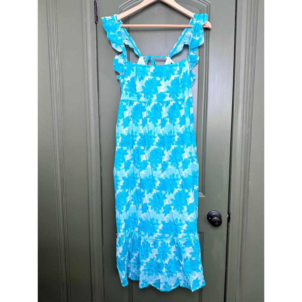 NWT Ro's Garden Becky Flutter Sleeve Midi Resort Dress Aqua Messina Blue XS